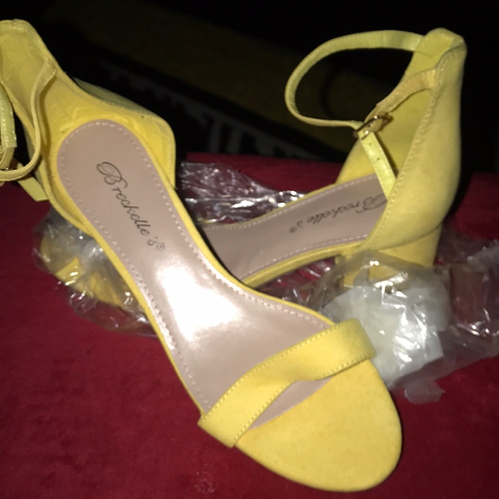 Yellow block heel sandals